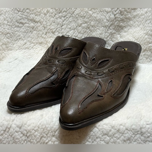 ROPER Beth Mule Slide Cowgirl Shoes US Womens Sz 8.5 Brown Detailed Faux Leather - Picture 5 of 11